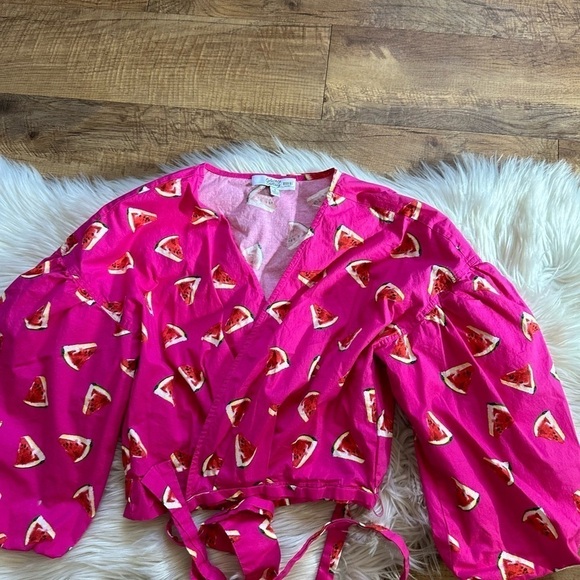 COLOR ME COURTNEY Emily Watermelon Print Wrap Top - Picture 6 of 7